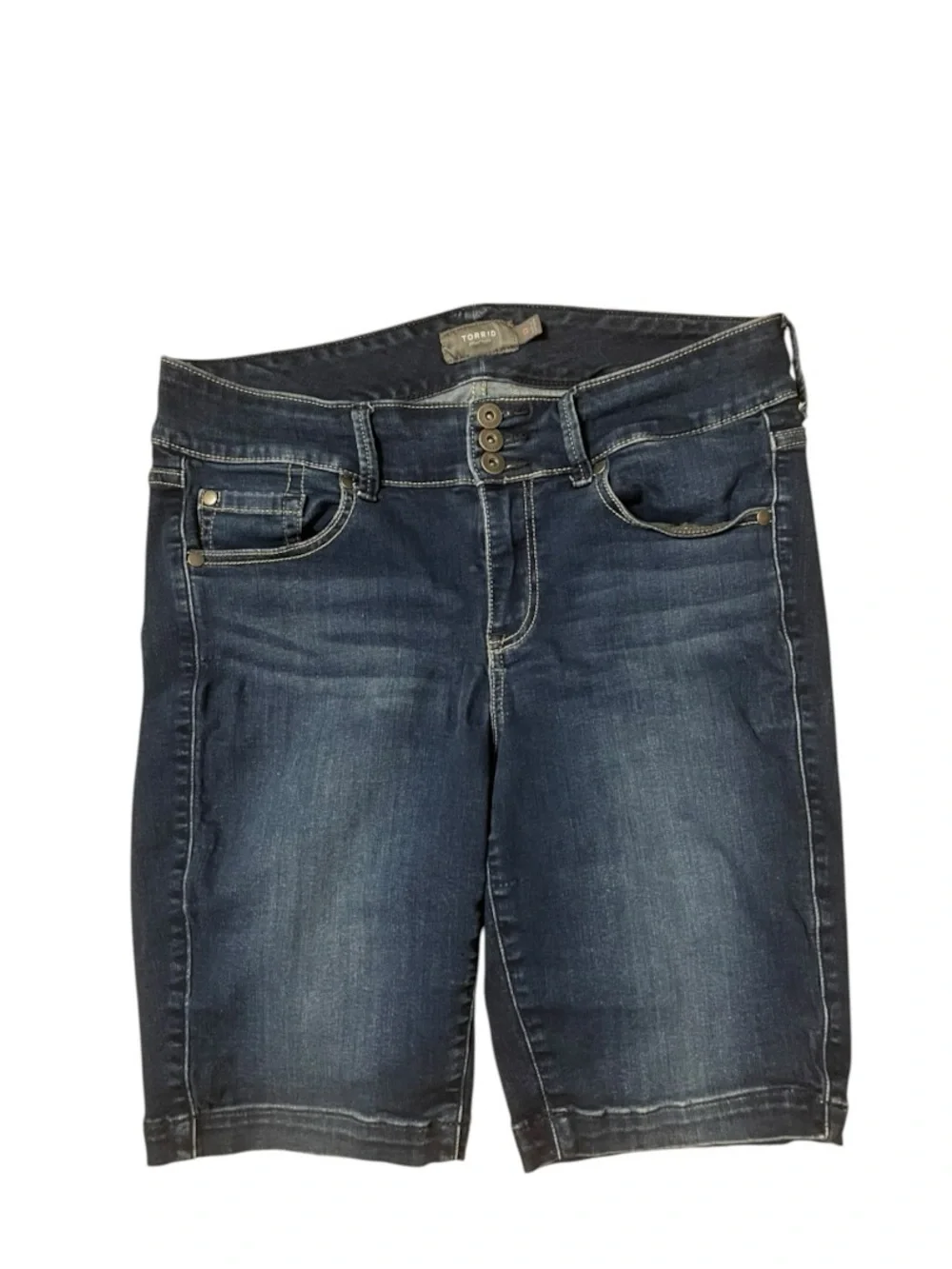 Torrid Women’s - Size 12 - Dark Wash Denim Bermuda Shorts - 3 Button - Stretch